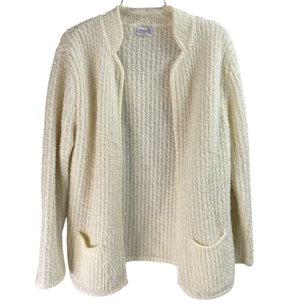 Vintage Townhouse Textured Sweater Cardigan – Women’s Size Medium – Cream